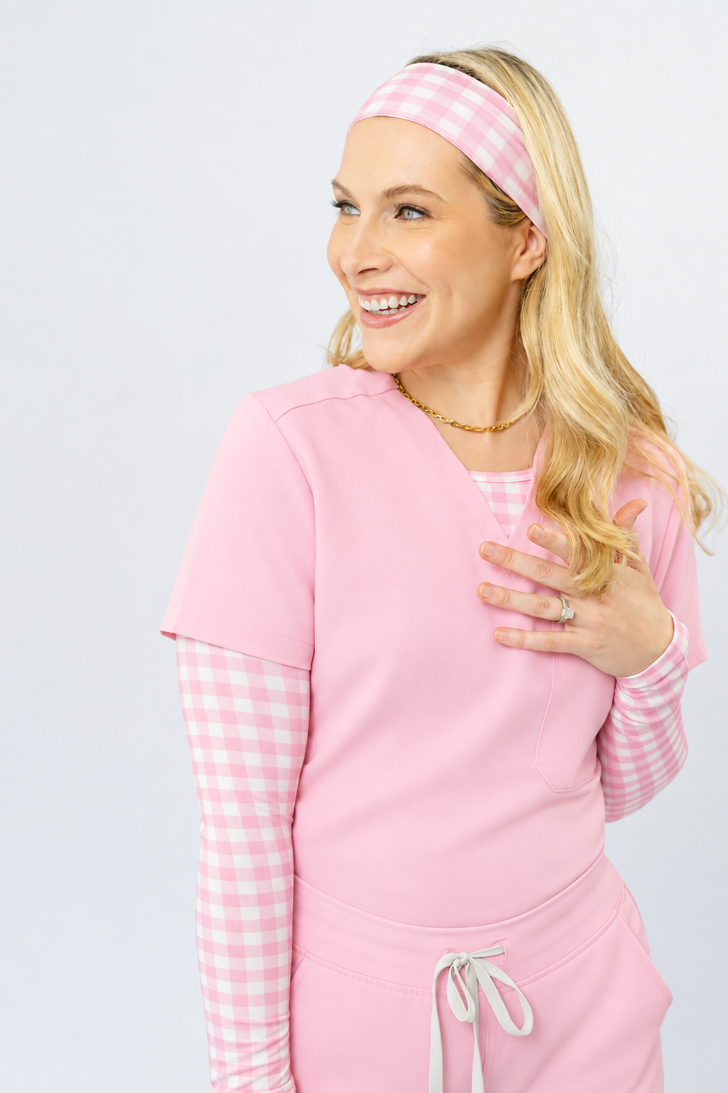 Pink Gingham Underscrub and Headband Set