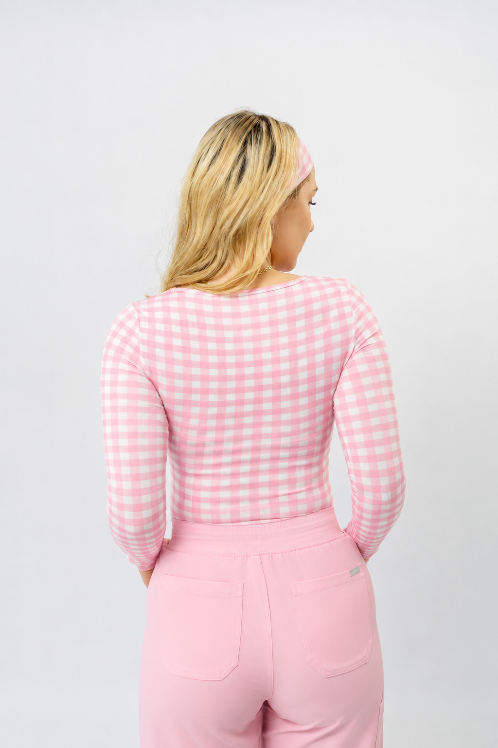 Pink Gingham Underscrub and Headband Set