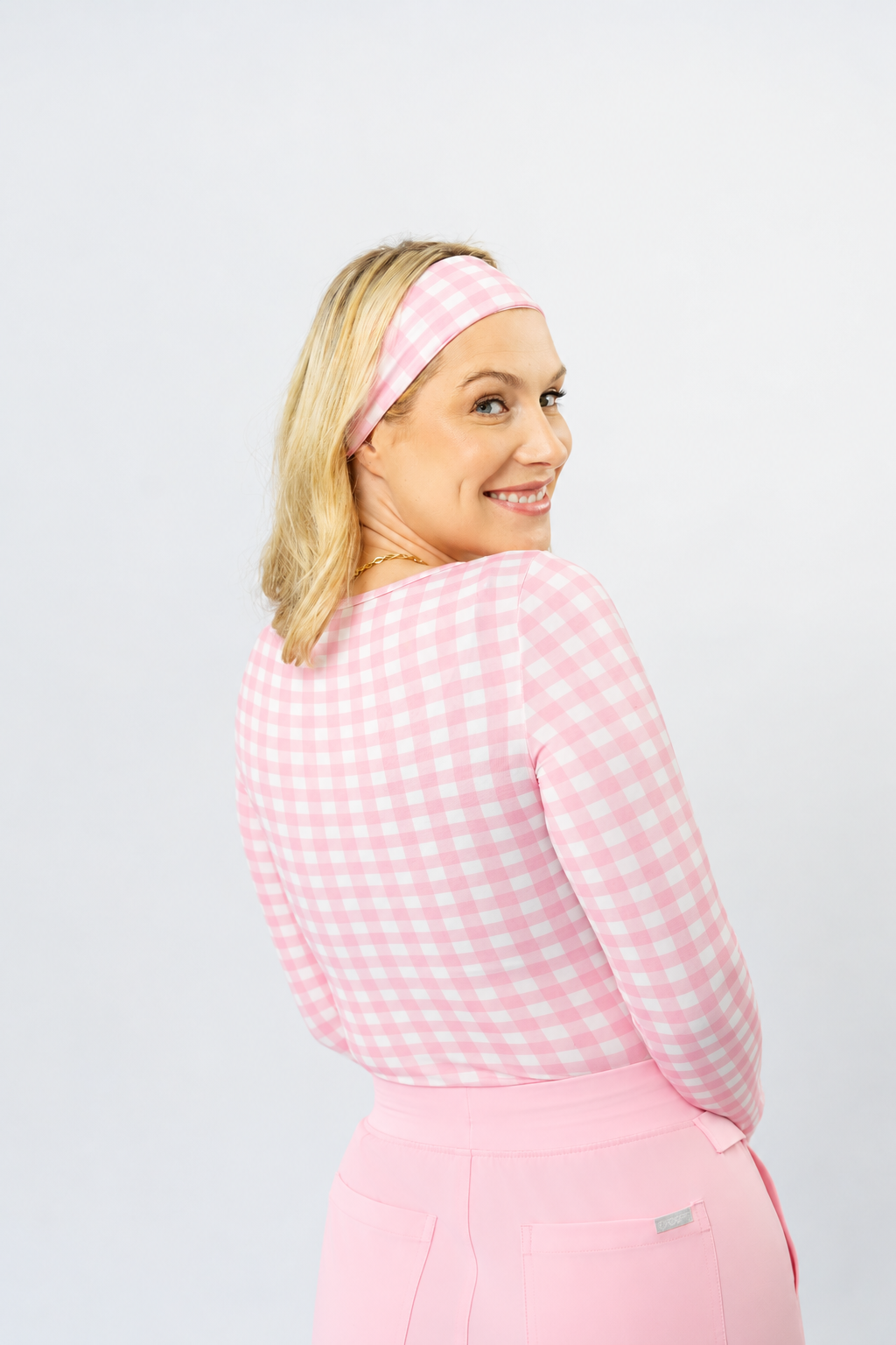 Pink Gingham Underscrub and Headband Set